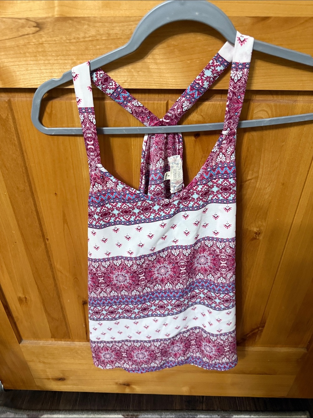 Pink Republic Pink and White Patterned Racerback Tank